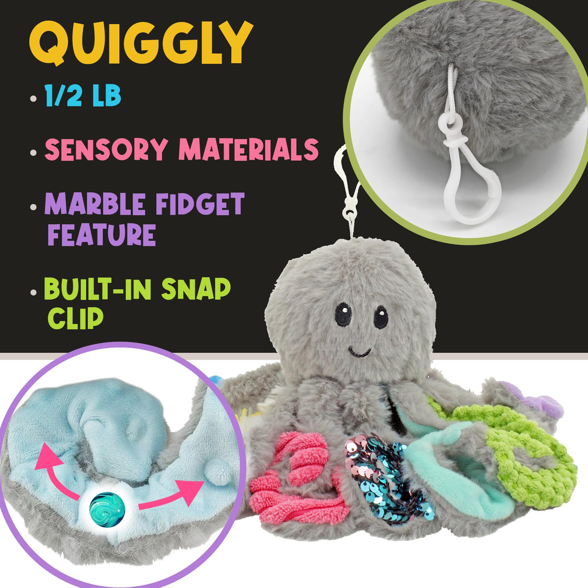 MEAVIA octopus Quiggly with snap clip for backpack attachment