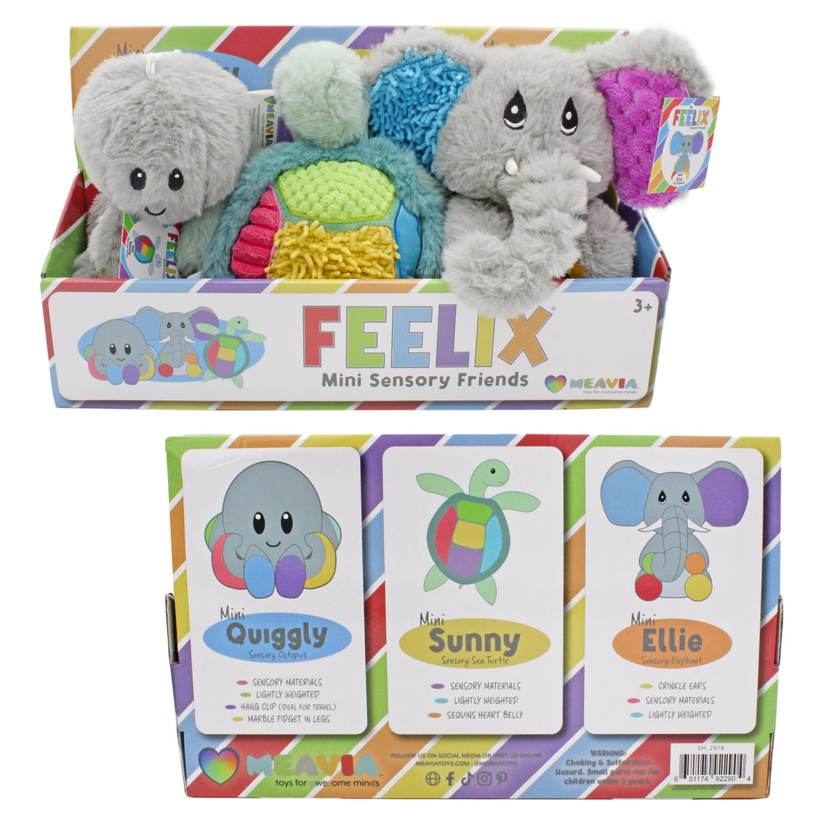MEAVIA sensory plush gift set made with hypoallergenic fabrics and machine washable care