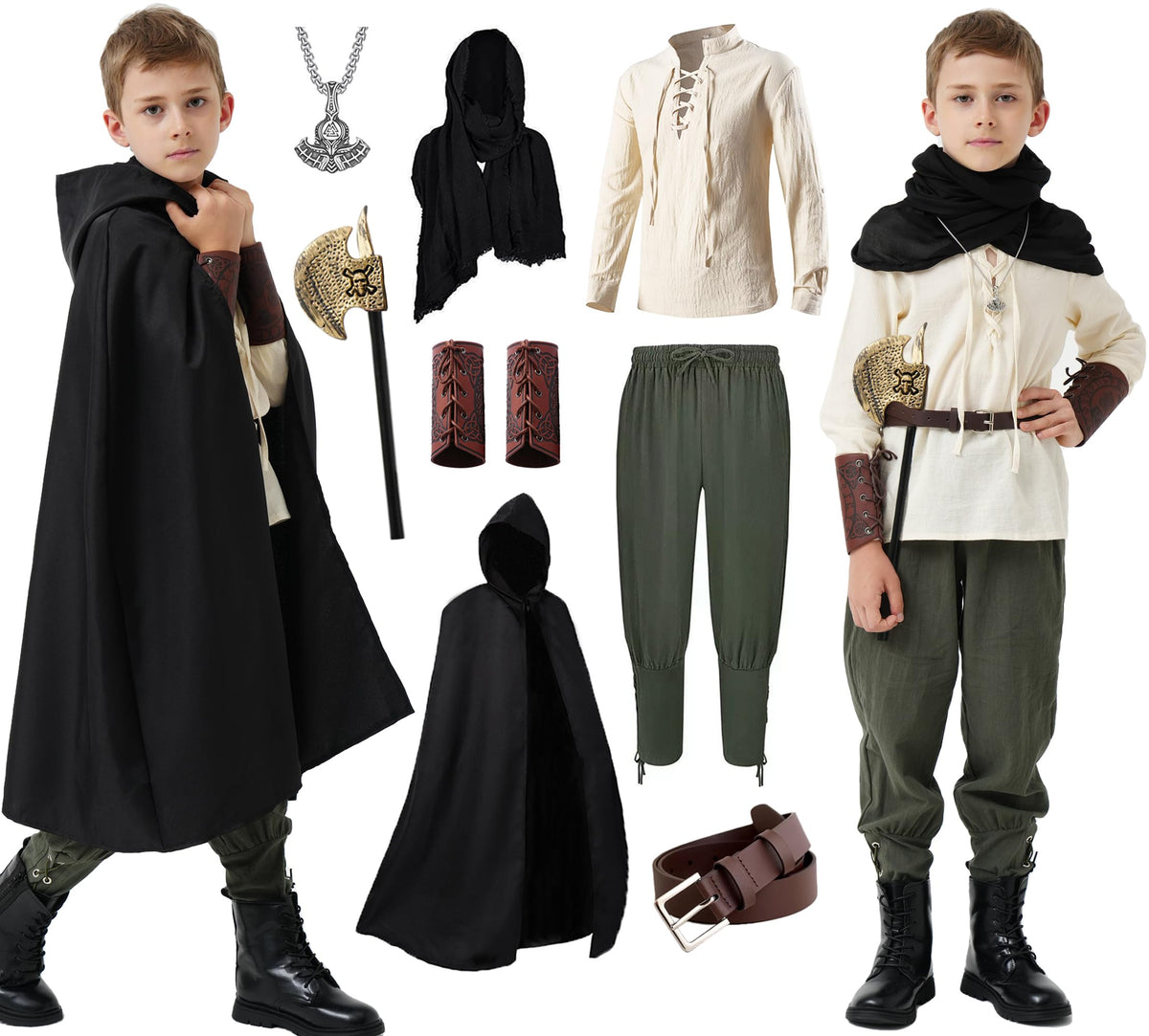 Mecamelon 8 Pcs Medieval Costume top green, soft fabric for comfortable all-day wear.
