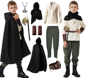 Mecamelon 8 Pcs Medieval Costume top green, soft fabric for comfortable all-day wear.
