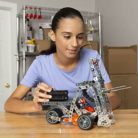 MECCANO broadcasting vehicle model highlights engineering storytelling play.