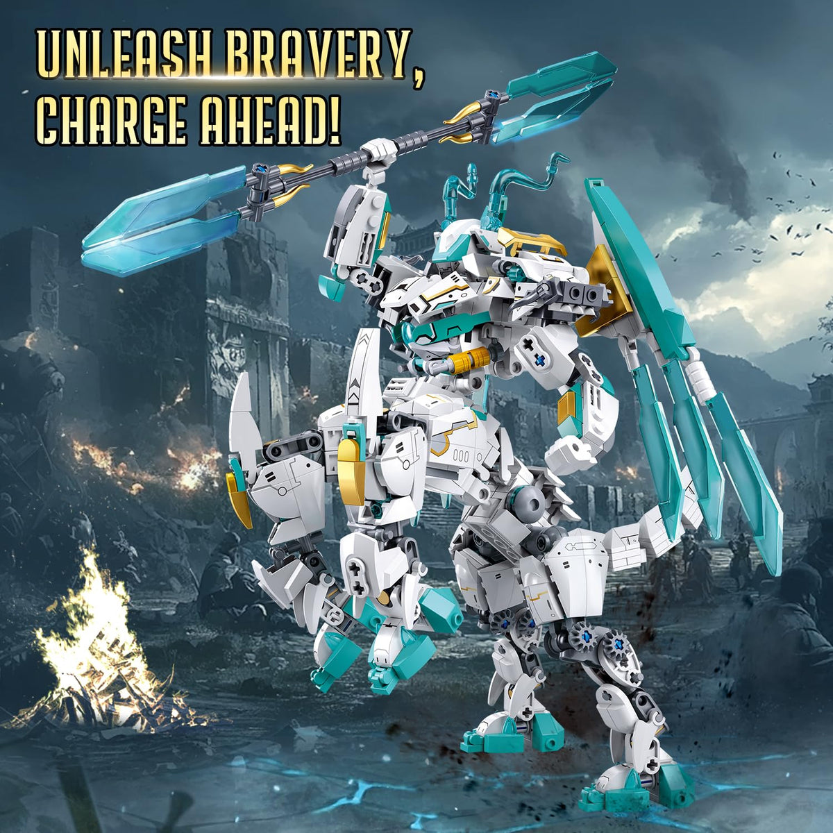 Dragon horse mech in transformation pose highlighting dual modes