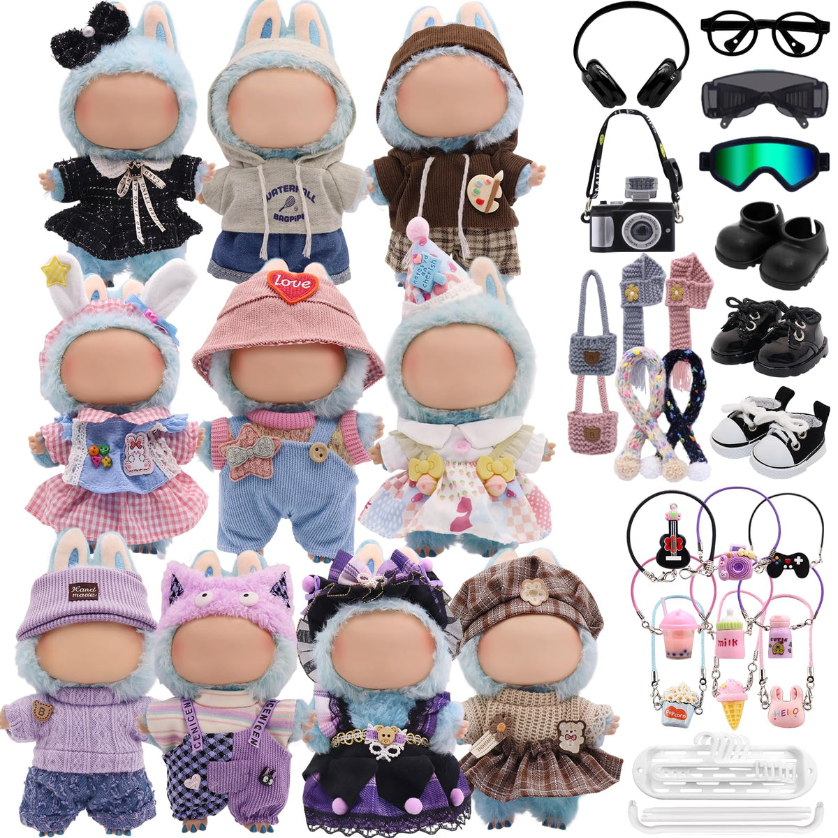 MechField Labubu 39-piece clothes set for 15–17 cm dolls, ideal for imaginative play.