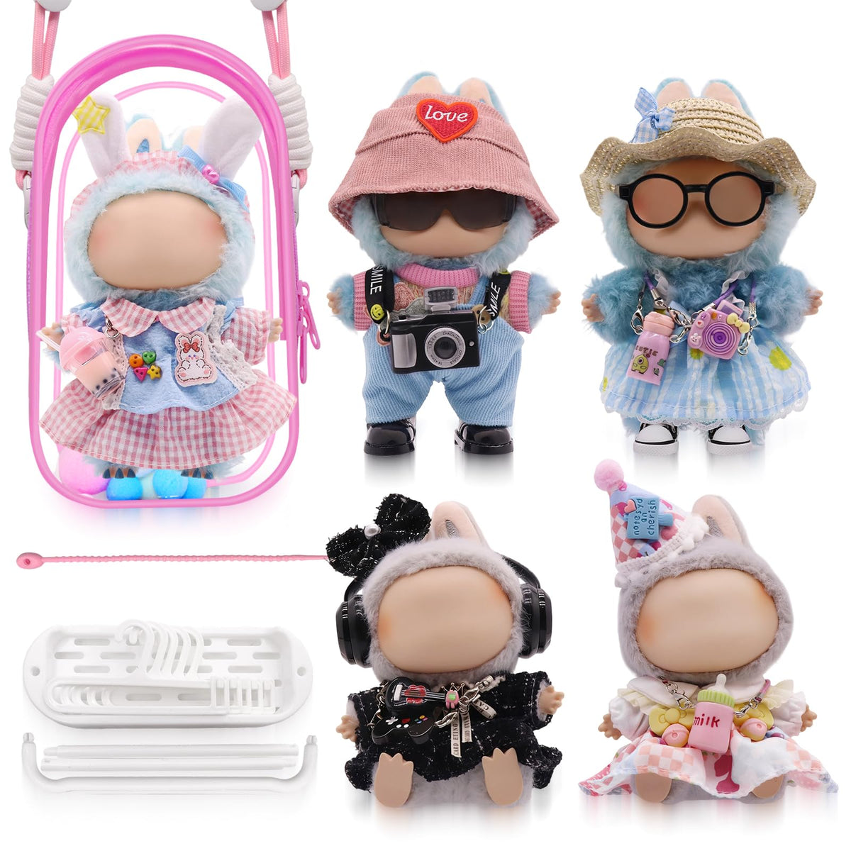 MechField Labubu clothes rack keeps outfits organized and ready for quick changes.