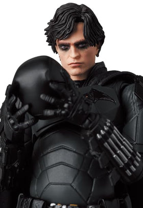 Medicom Batman MAFEX figure side profile emphasizes cape detail for dynamic poses.