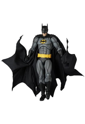 Medicom Mafex Knight Crusader Batman on a shelf display.