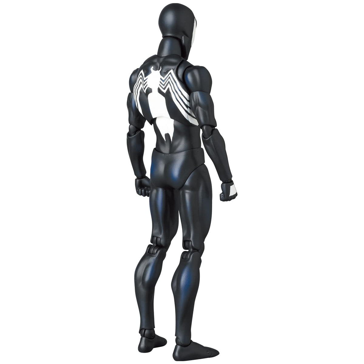 Medicom MAFEX Spider-Man Black Costume back view highlighting attachment points and design.