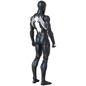 Medicom MAFEX Spider-Man Black Costume back view highlighting attachment points and design.