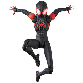 Medicom MAFEX Miles Morales fabric jacket captures textured costume detail.