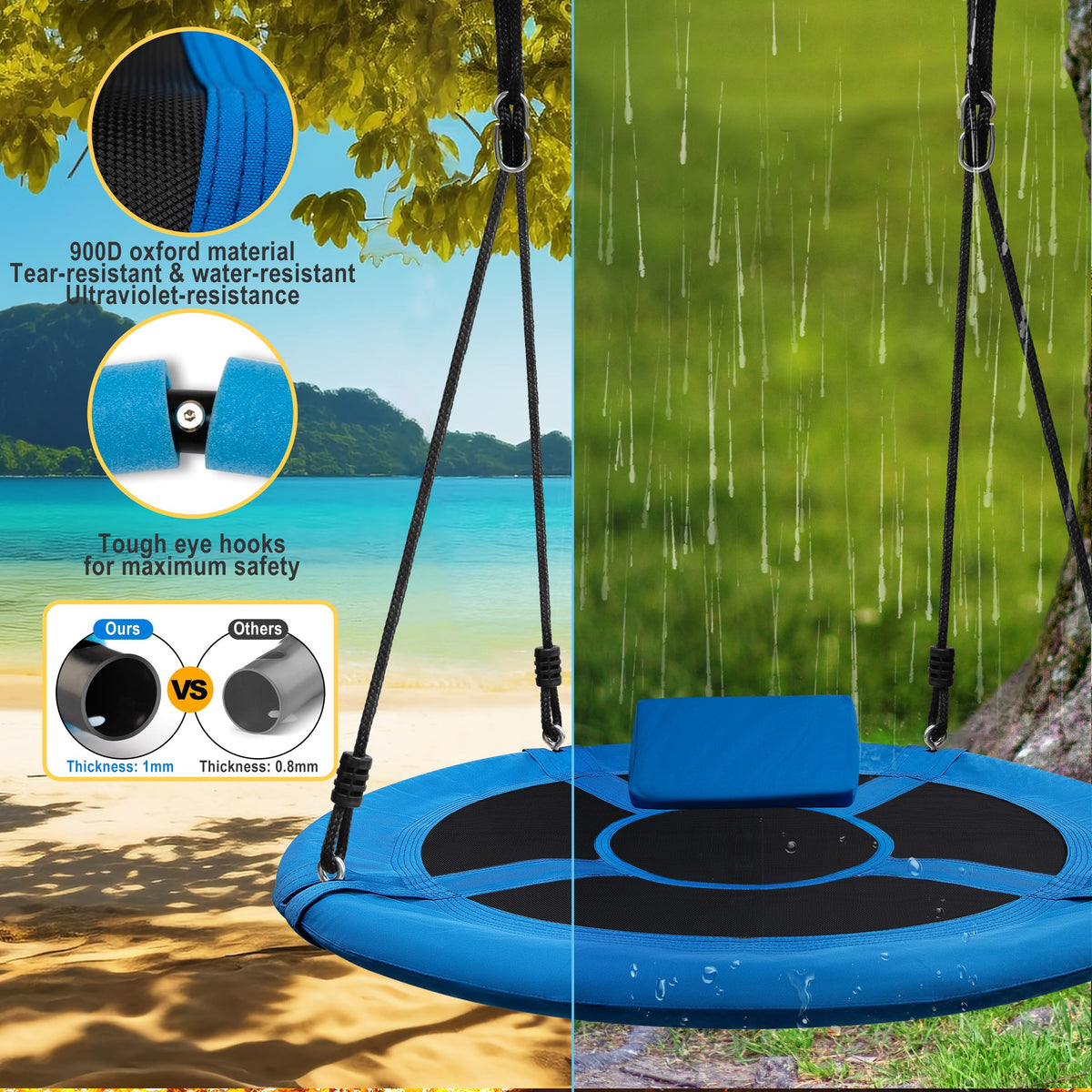 Medicook saucer seat pillow adds comfort during long swings.