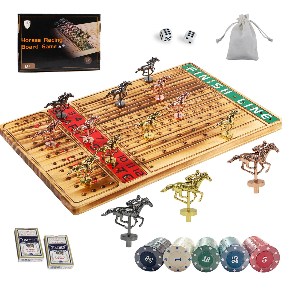 Medikaison Horse Racing Board Game wooden finish board for elegant family game nights
