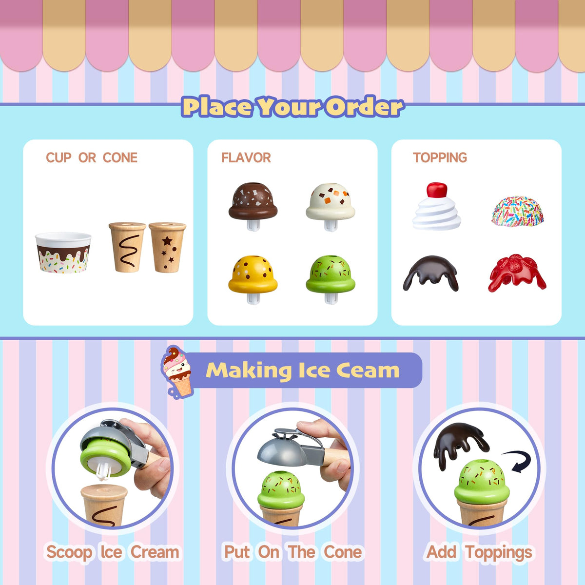 Medoga flavor scoops to mix flavors and build fine motor skills