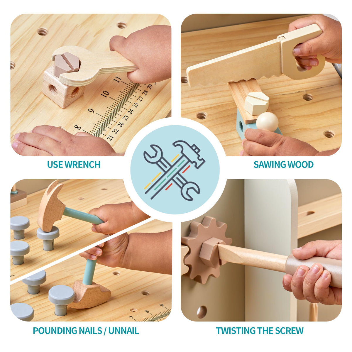 Medoga wrench promotes imaginative builds and problem solving during play.