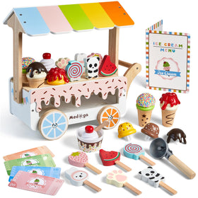 Medoga wooden ice cream cart for imaginative play and pretend business setup