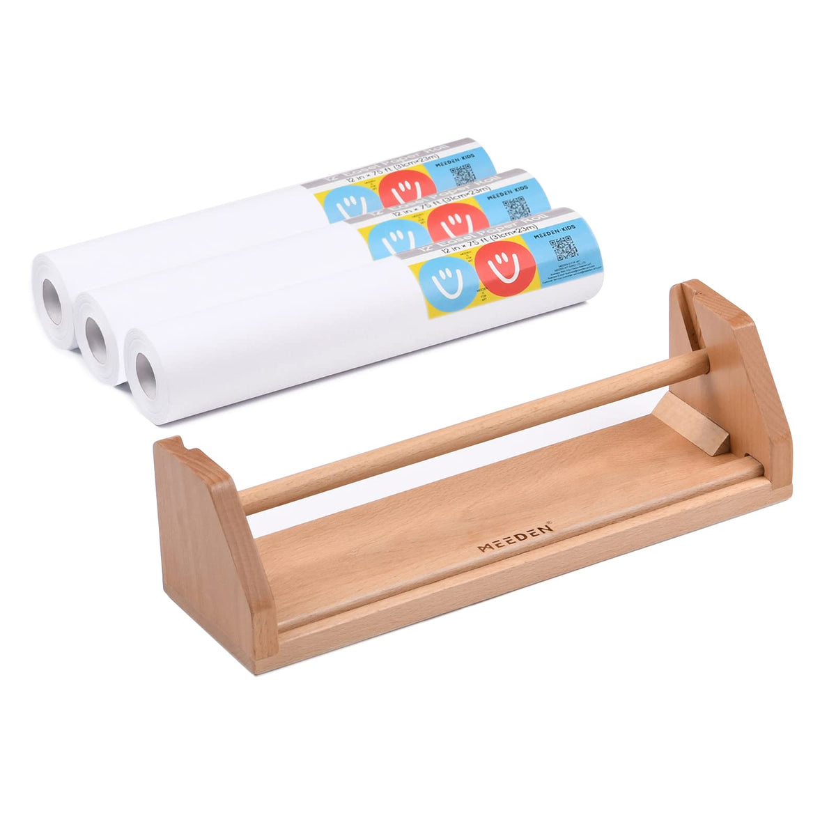 MEEDEN paper roll dispenser on beech easel showing organized kid art space