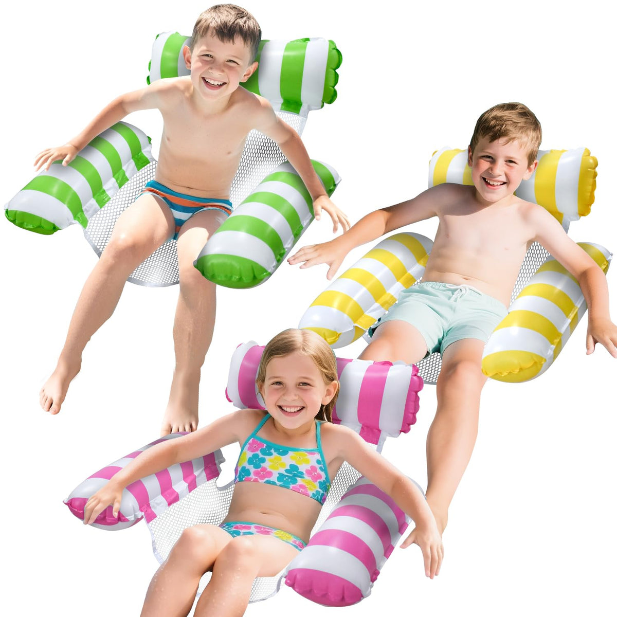 Meegoo 3-pack pool floats hammock set in bright colors for shared water play.