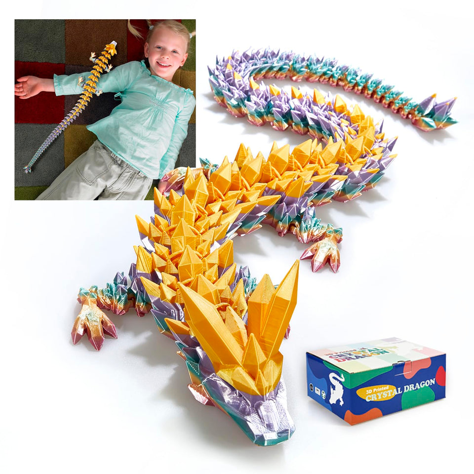 Meet Gladness 24-inch dragon, articulated display piece for shelves and creative play.