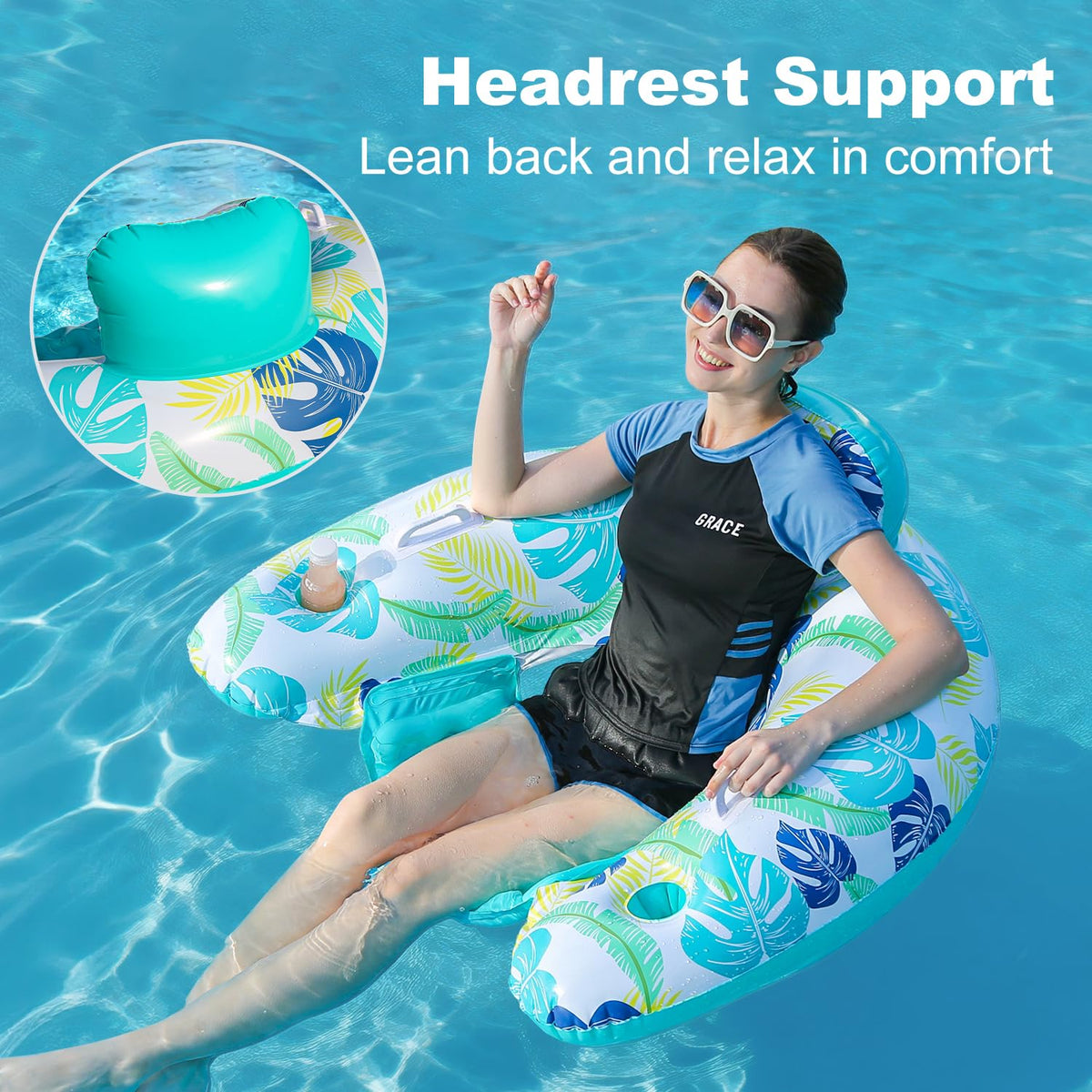 Meetinext 2-pack inflatable pool float chair side view showing built-in handles for easy entry.