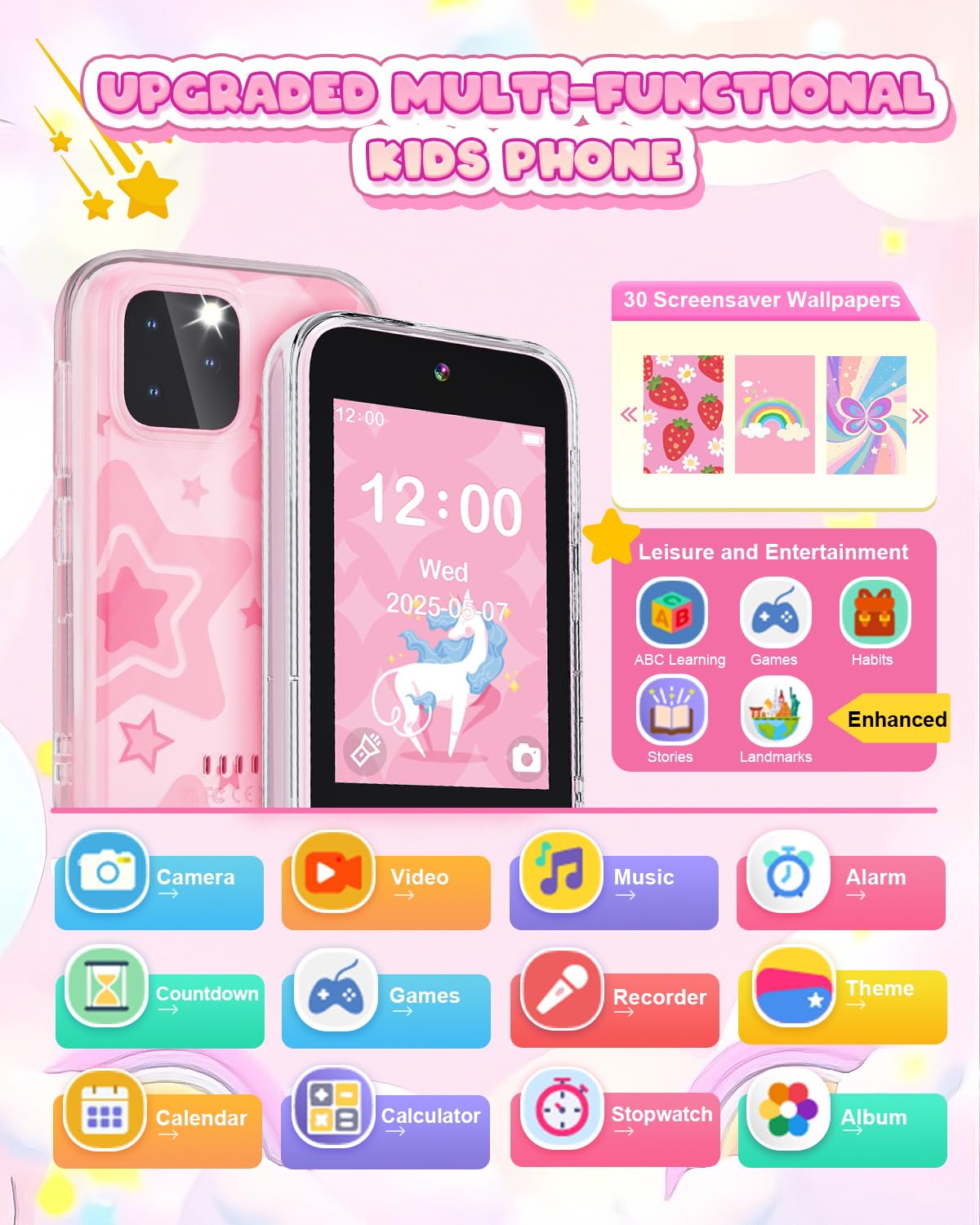 Meetrye Kids Smart Phone dual camera for photos and videos