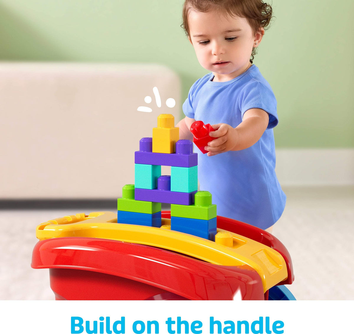 Mega Bloks Block Scooping Wagon connected with other Mega Bloks sets for expanded play.
