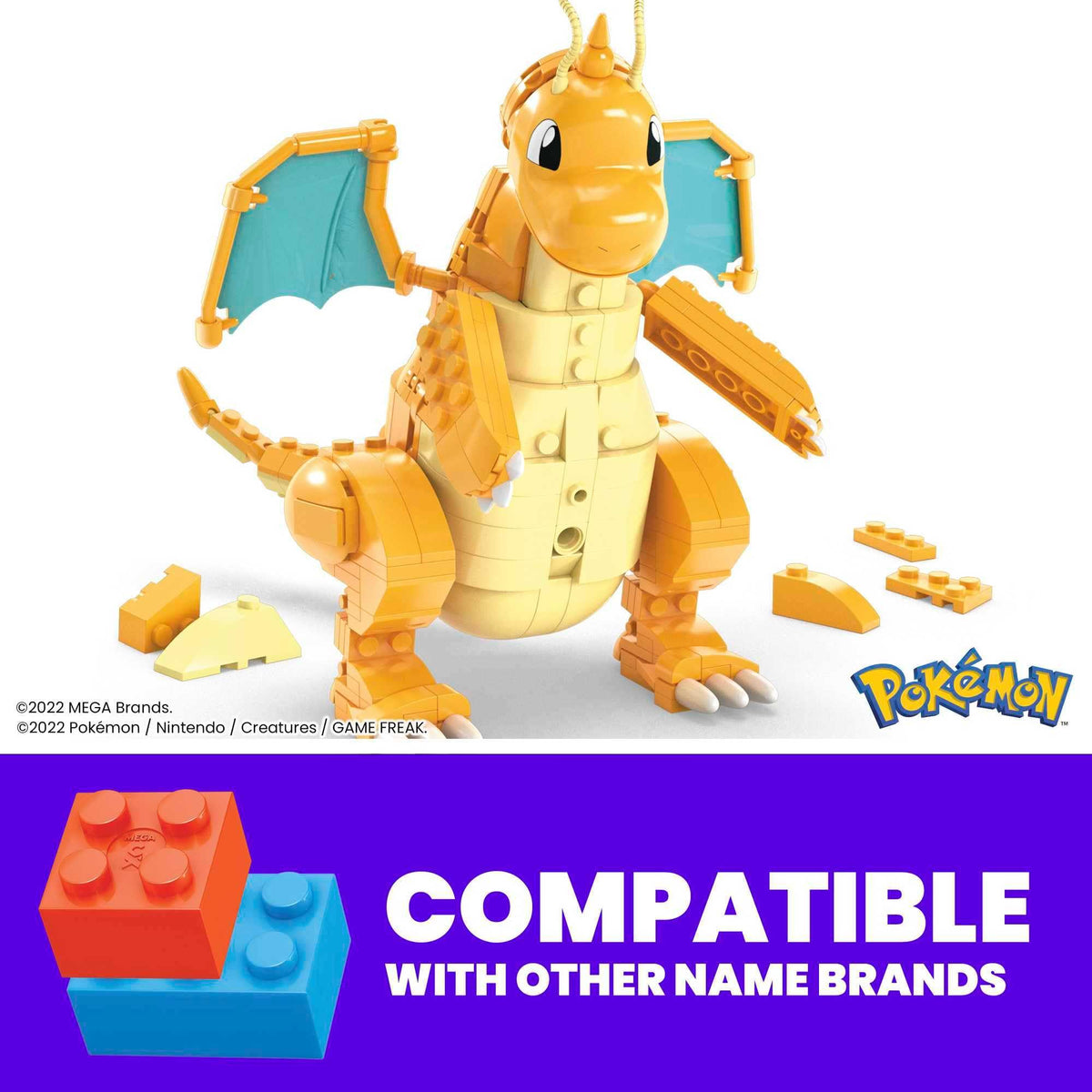Mega Bloks Dragonite crank activation enables wing flaps during play