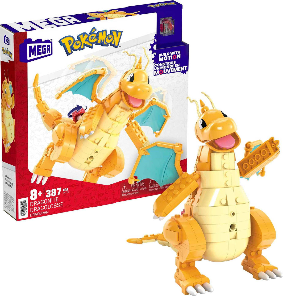 Mega Bloks Dragonite with Motion Brick wings in action for dynamic play