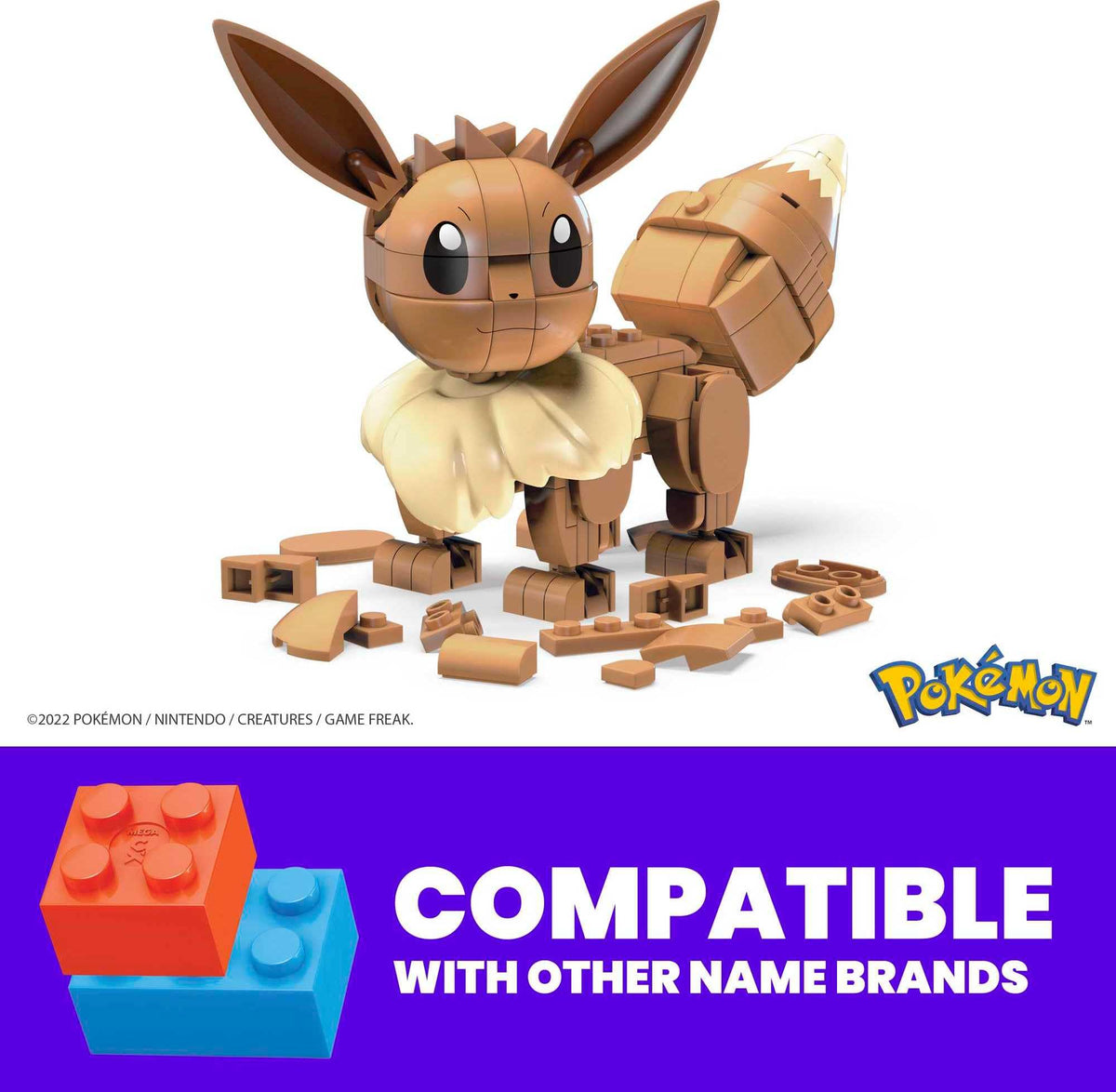 Mega Bloks Eevee stands four inches tall for display