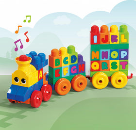 MEGA BLOKS ABC blocks help toddlers learn letters while stacking and building.