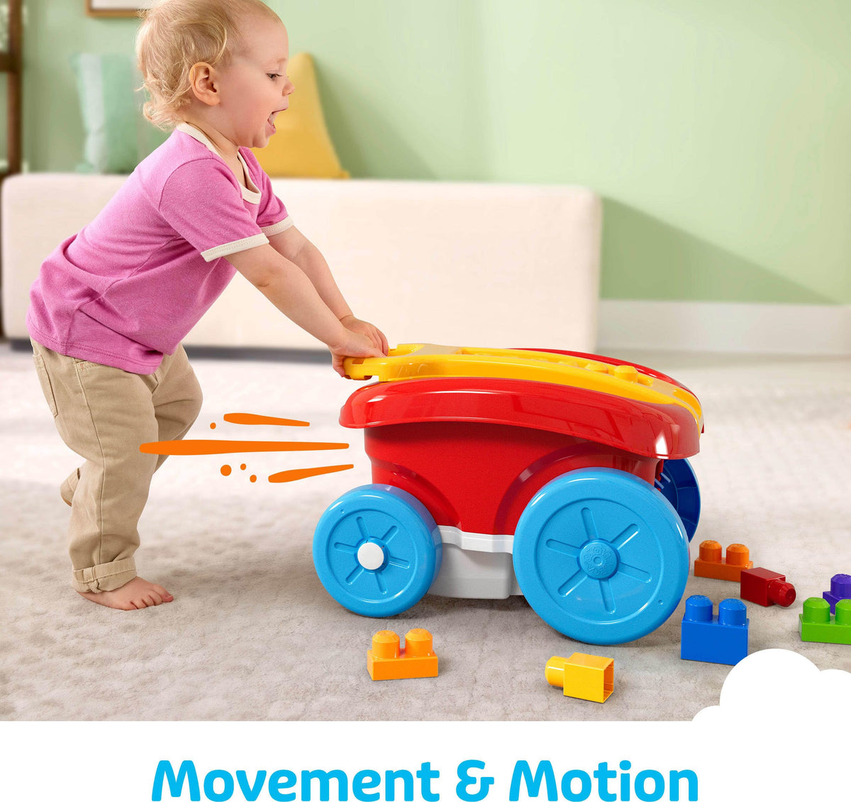 Mega Bloks Block Scooping Wagon dumping action pouring blocks for imaginative play.