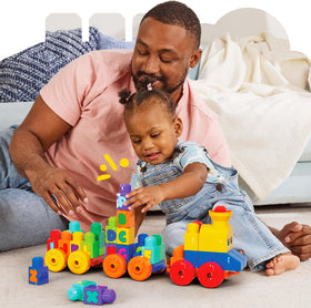 MEGA BLOKS toddler-friendly blocks fit little hands for easy grasp and creativity.