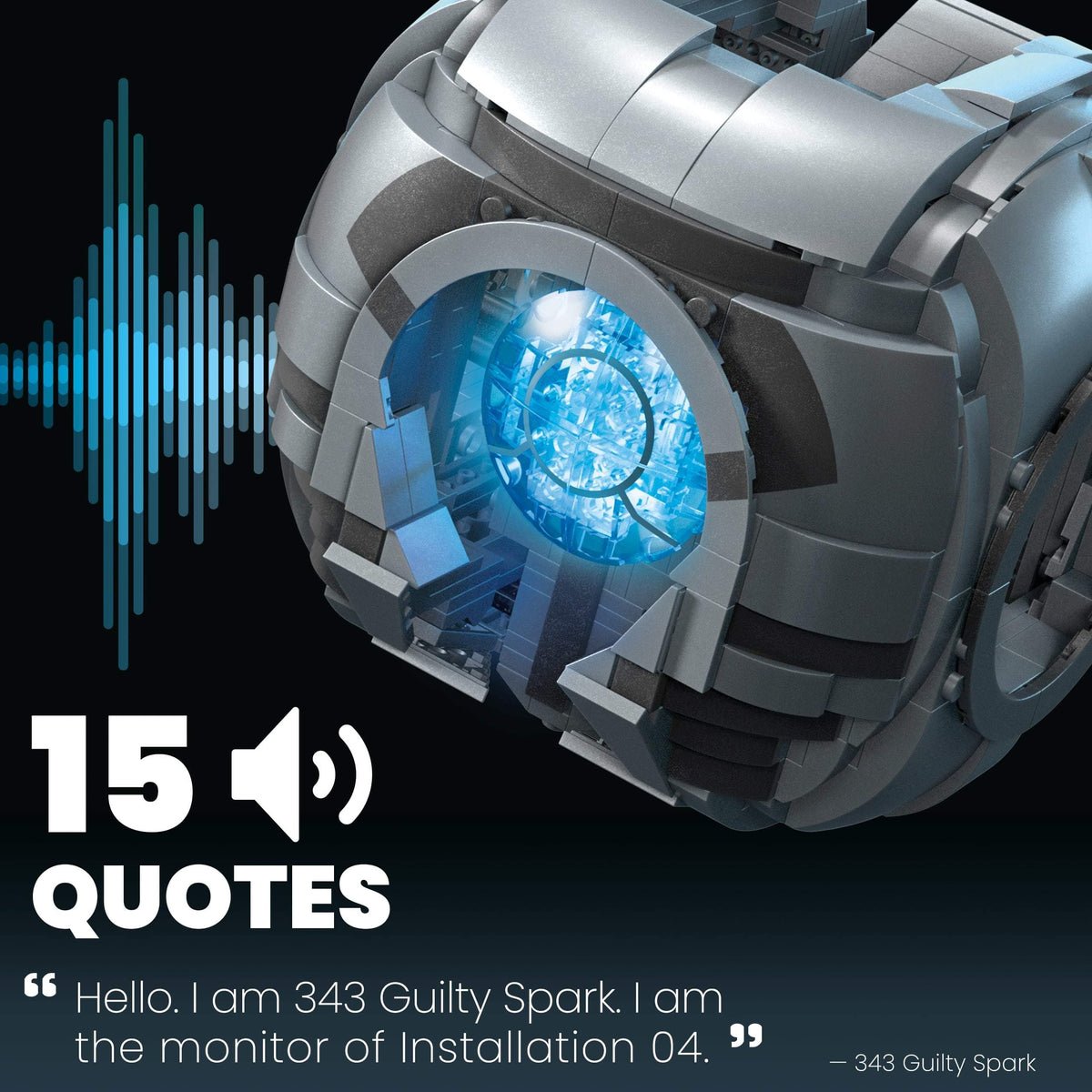 Mega Bloks Halo 343 Guilty Spark replica is highly detailed and collector-ready.