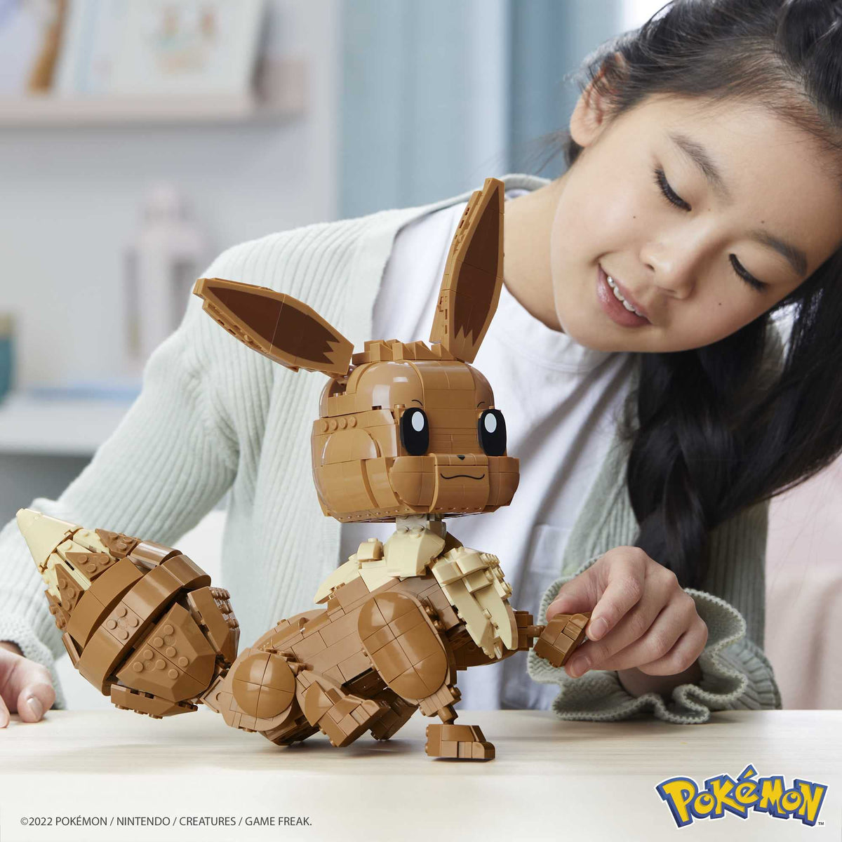 Mega Bloks Eevee with poseable ears and tail for dynamic poses.