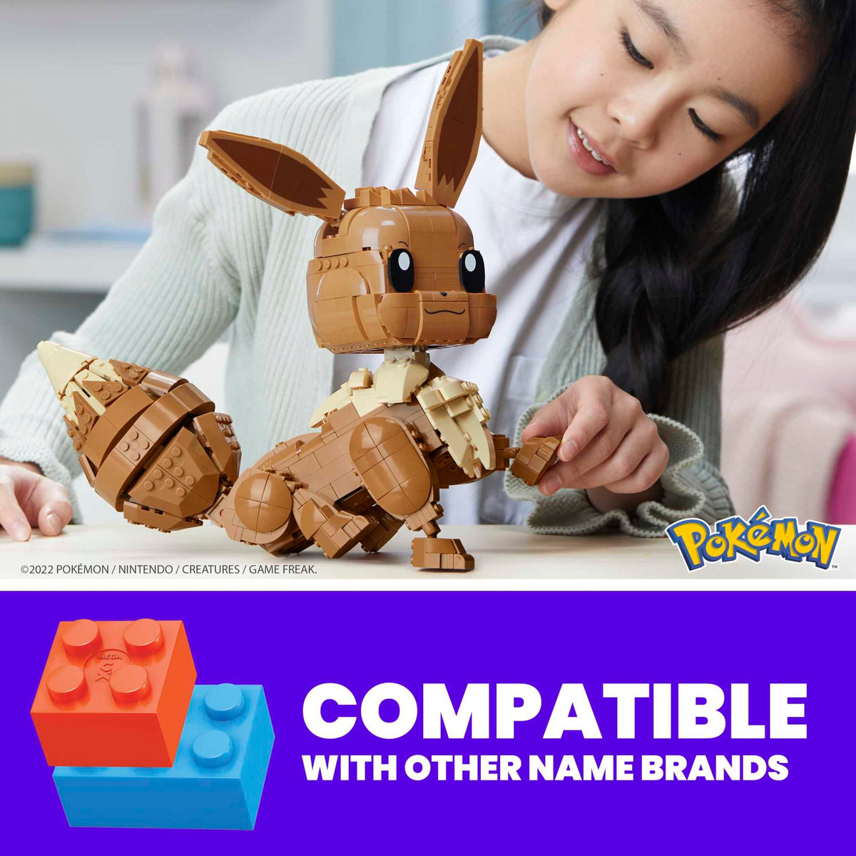 Poseable Eevee legs and tail enabling standing or sitting stances.
