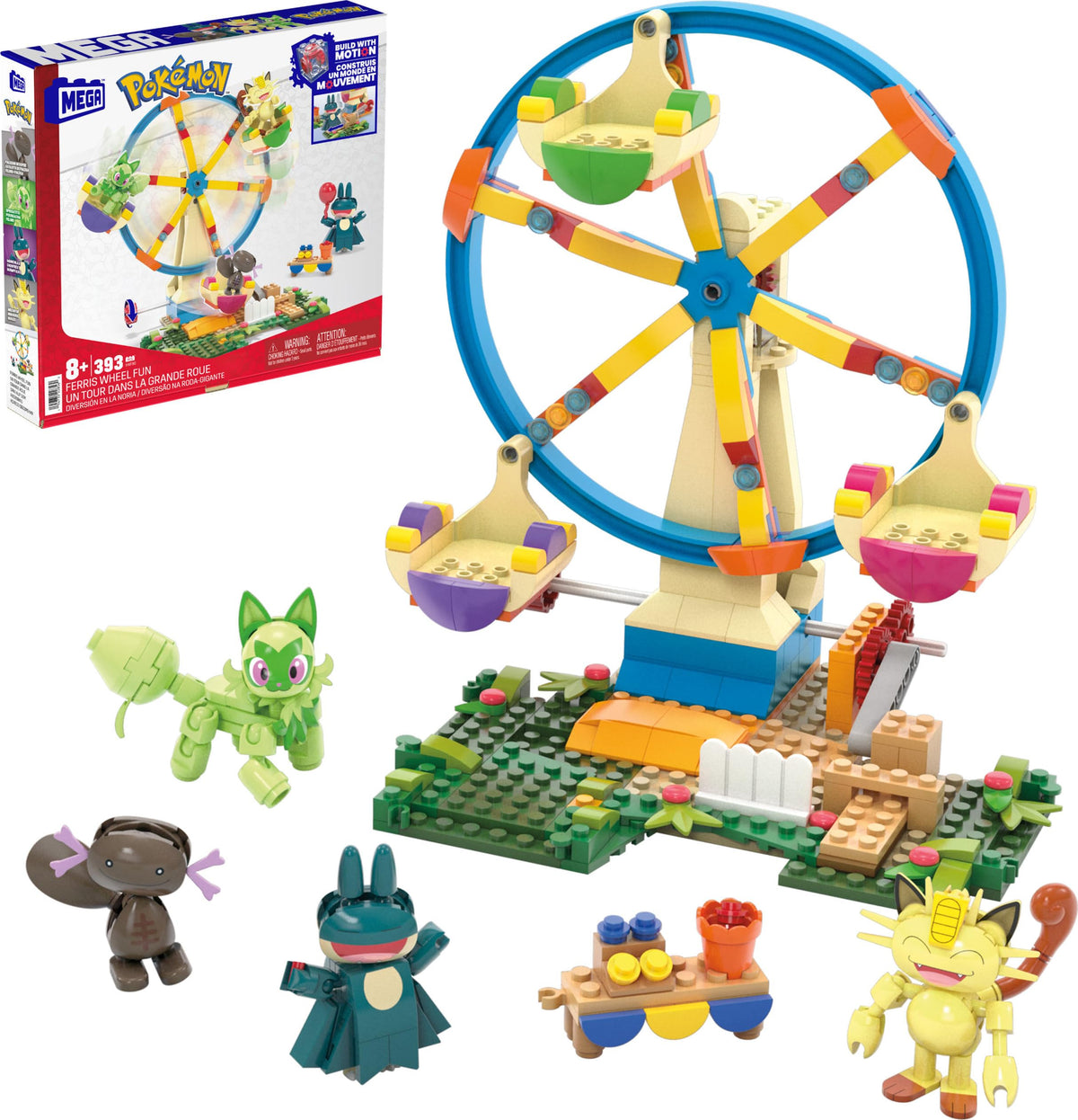 Mega Bloks Pokemon Ferris Wheel assembly promotes imaginative play and motion