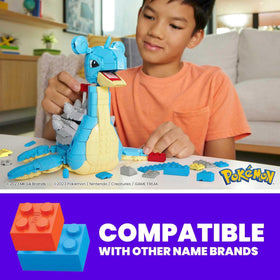 Mega Bloks Pokémon Lapras 7-inch tall build stands for display and play