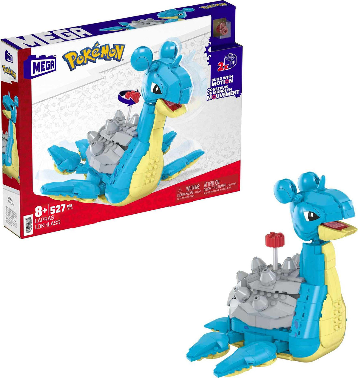 Mega Bloks Pokémon Lapras motion crank demonstrates interactive head movement for play