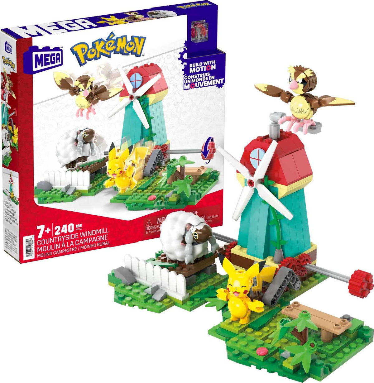 Mega Bloks Pokemon windmill motion set with Pikachu and friends, great for imaginative play.