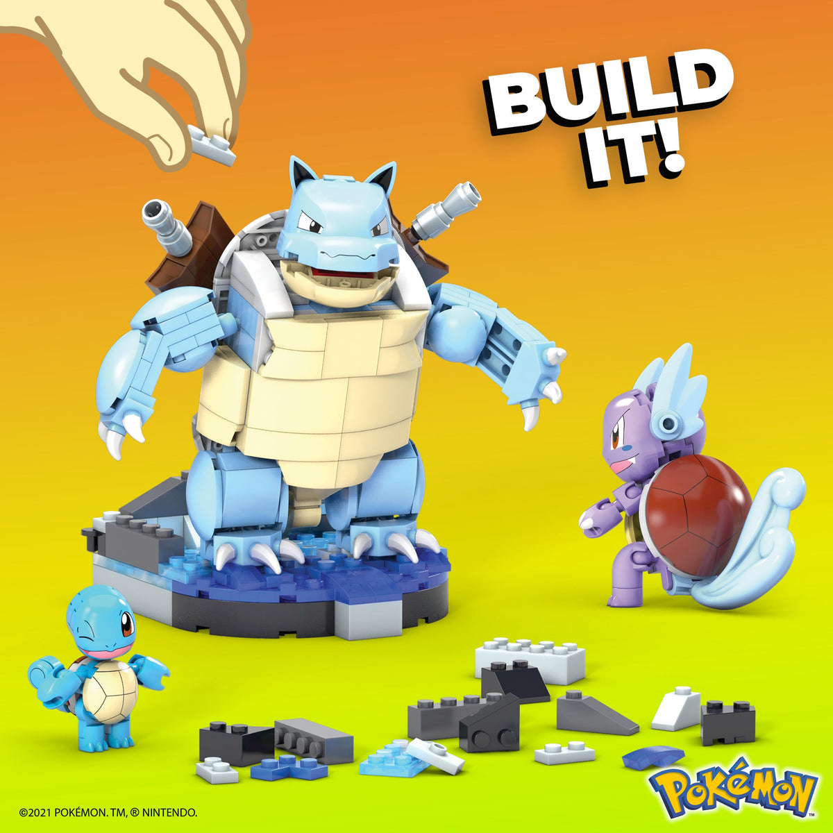 Mega Brands Blastoise figure in a ready-to-battle pose.