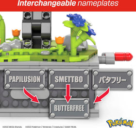 Mega Brands display case highlights the Butterfree model on shelf