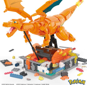 Mega Brands Charizard display base with multilingual name plates for versatile display