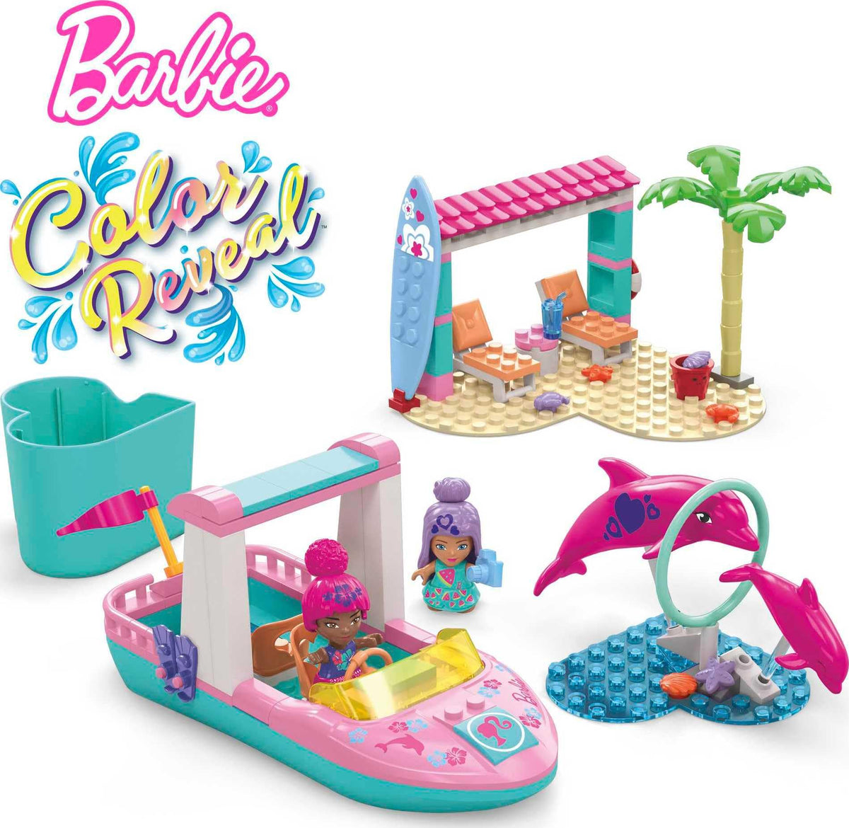 Mega Barbie Color Reveal micro-dolls highlight dress-and-look discovery.
