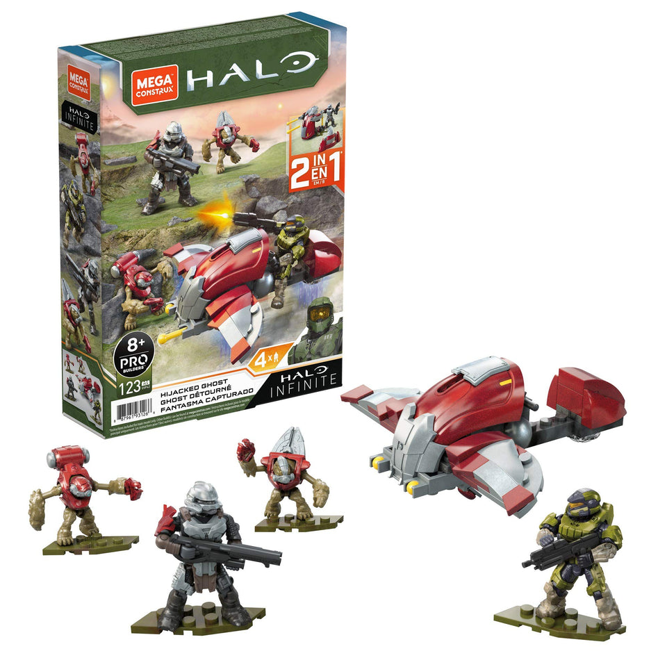 Mega Construx Halo Hijacked Ghost vehicle for imaginative play and display.
