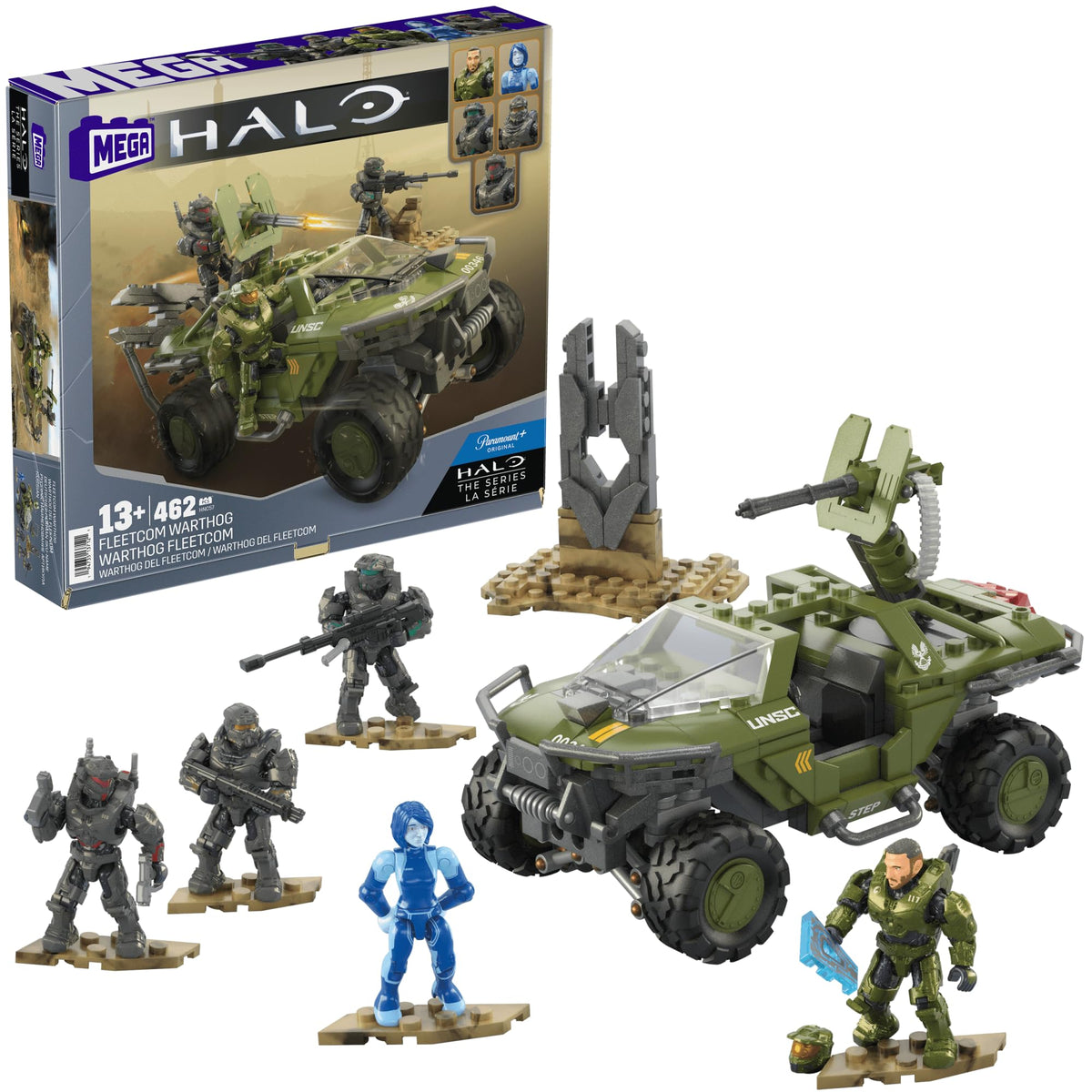 Mega Brands Halo FleetCOM Warthog front view toy with authentic detailing for immersive play