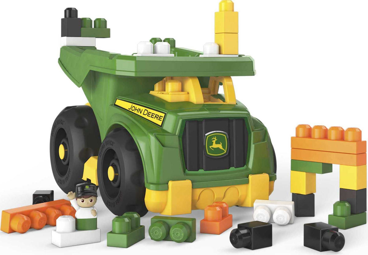 Mega Brands John Deere dump truck with blocks for hands-on building fun