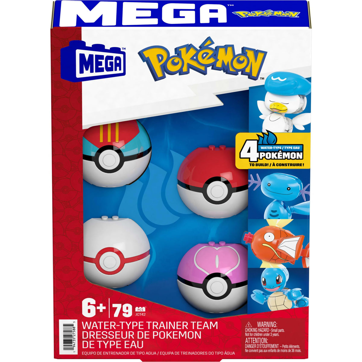 Mega Brands Mega Pokémon Display Stand shows off the water-team collection.