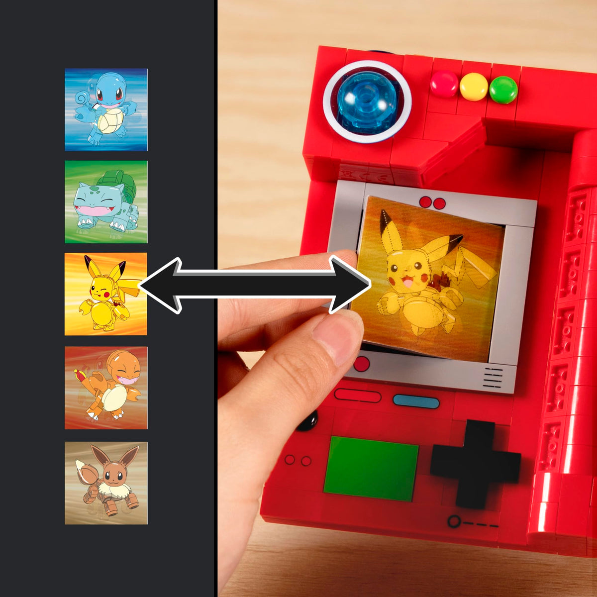 Pikachu lenticular card included for vibrant display from Mega Brands.