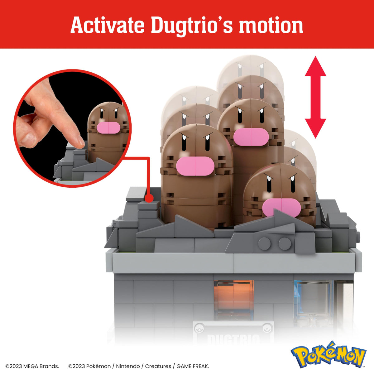 Five-inch Mega Brands Dugtrio figure ideal for desk display.
