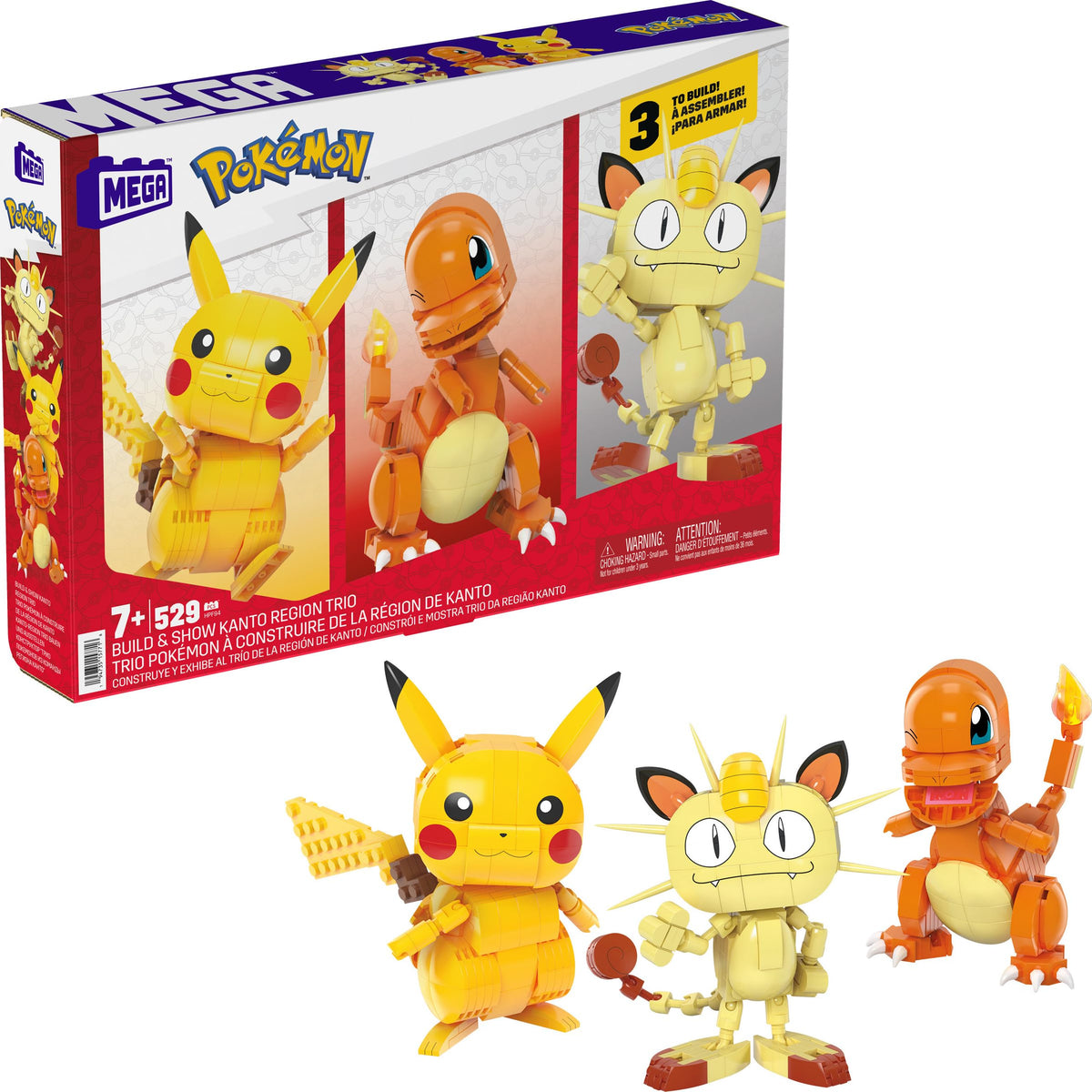 Mega Brands MEGA Pokémon Kanto Pikachu figure with 4-inch articulation for dynamic posing.