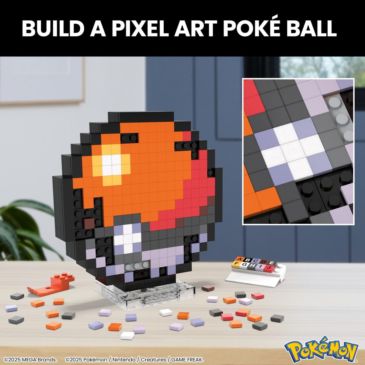 Mega Brands Pokémon poke ball assembly close-up with interlocking pieces