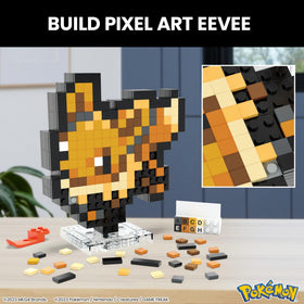 Mega Eevee 15 cm tall pixel-art figure, ideal for shelf display.